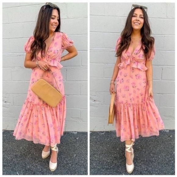 LoveShackFancy X Target Fleur Floral Pink Melon Midi Dress Sz 6 - Picture 4 of 9